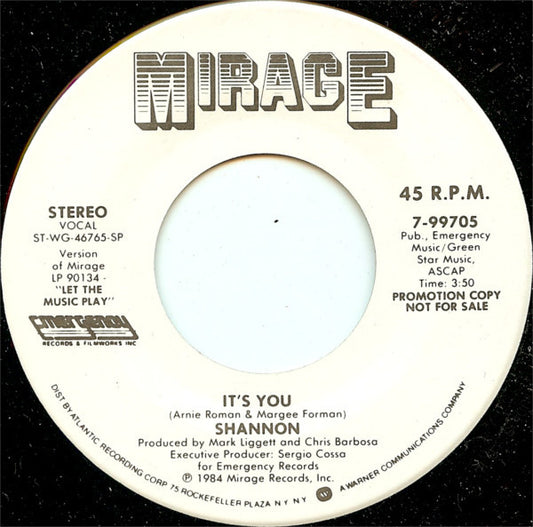 Shannon : It's You (7", Promo)