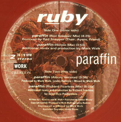 Ruby : Paraffin (10", Promo, Red)