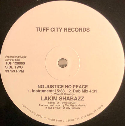 Lakim Shabazz : No Justice No Peace (12", Promo)