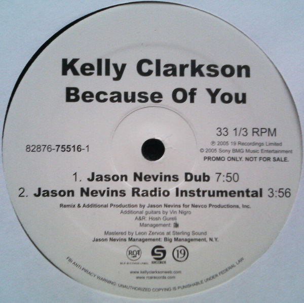Kelly Clarkson : Because Of You (Jason Nevins Remixes) (12", Promo)
