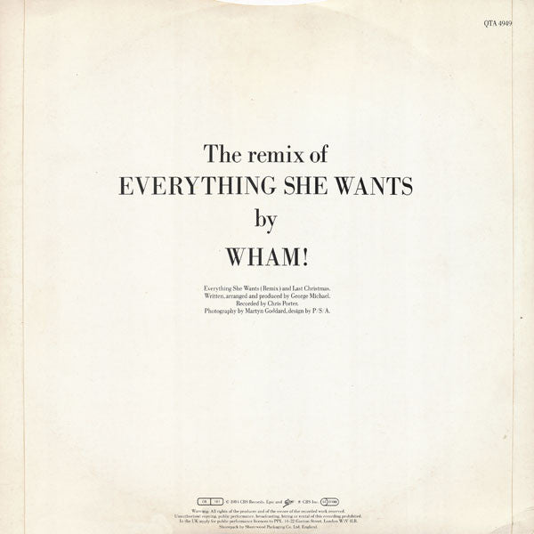 Wham! : Everything She Wants (Remix) / Last Christmas (Pudding Mix) (12", Single)