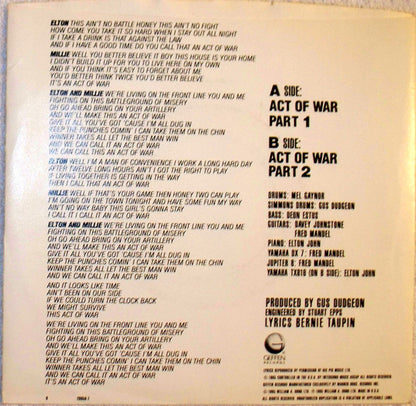 Elton John &  Millie Jackson : Act Of War (7", Single, Spe)