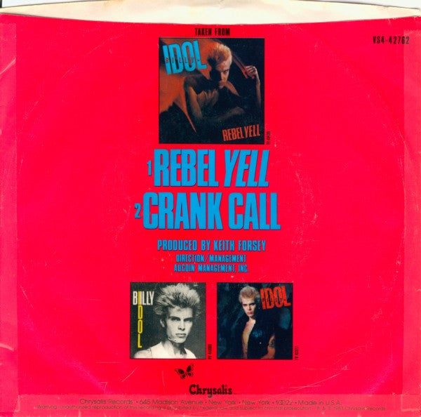 Billy Idol : Rebel Yell (7", Single, Styrene, Pit)