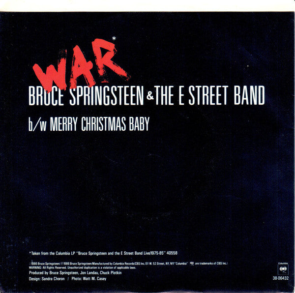 Bruce Springsteen & The E Street Band* : War (7", Single, Styrene, Pit)