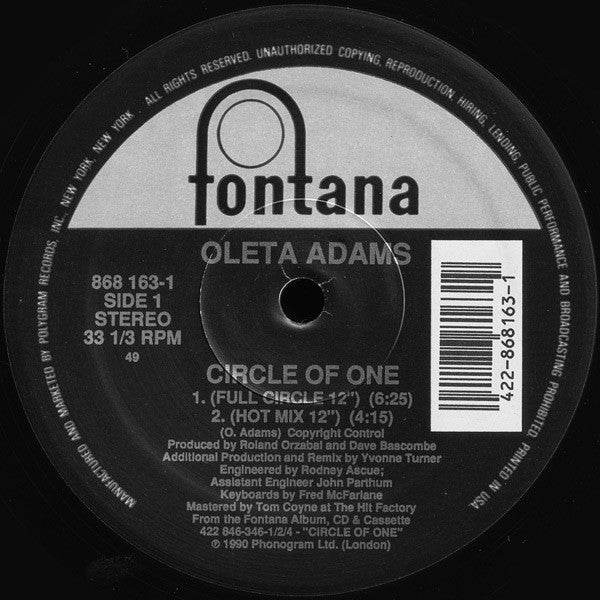 Oleta Adams : Circle Of One (12")
