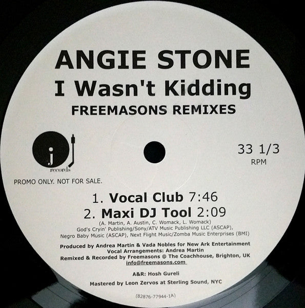 Angie Stone : I Wasn't Kidding (Freemasons Remixes) (12", Promo)