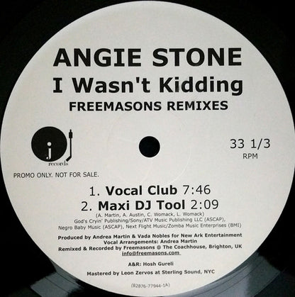 Angie Stone : I Wasn't Kidding (Freemasons Remixes) (12", Promo)