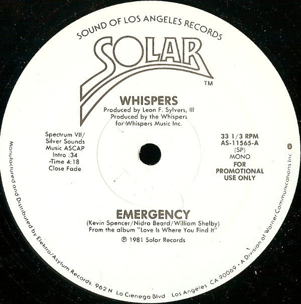 Whispers* : Emergency (12", Promo)