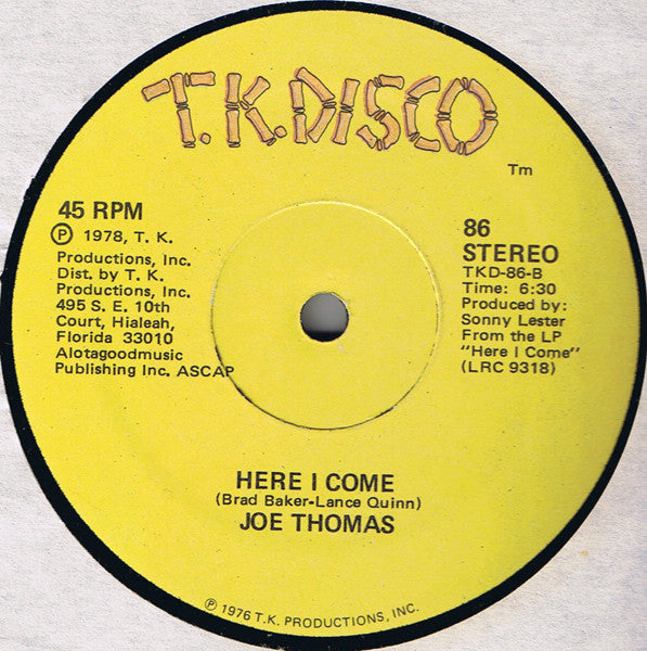 Joe Thomas : Two Doors Down / Here I Come (12")