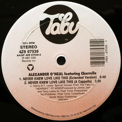Alexander O'Neal Featuring Cherrelle : Never Knew Love Like This (Special 12" Mixes) (12")