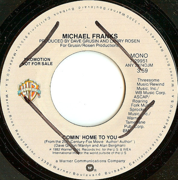 Michael Franks : Comin' Home To You (7", Promo)
