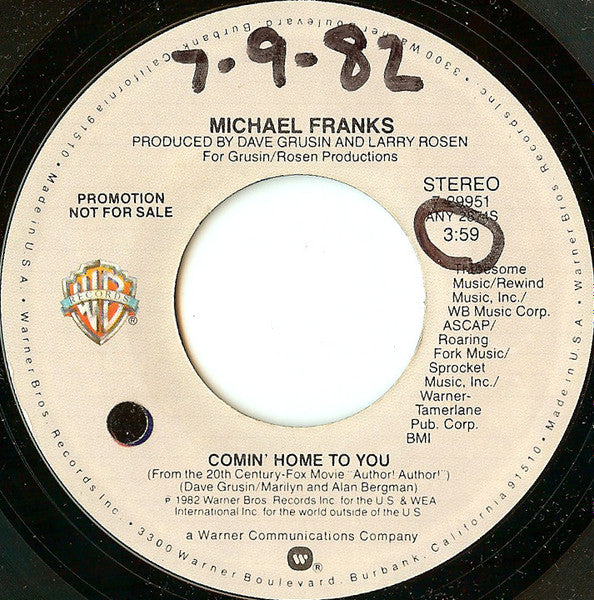 Michael Franks : Comin' Home To You (7", Promo)