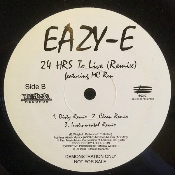 Eazy-E : BNK (Remix) / 24 HRS To Live (Remix) (12", Single, Promo)