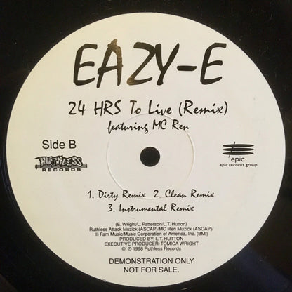 Eazy-E : BNK (Remix) / 24 HRS To Live (Remix) (12", Single, Promo)