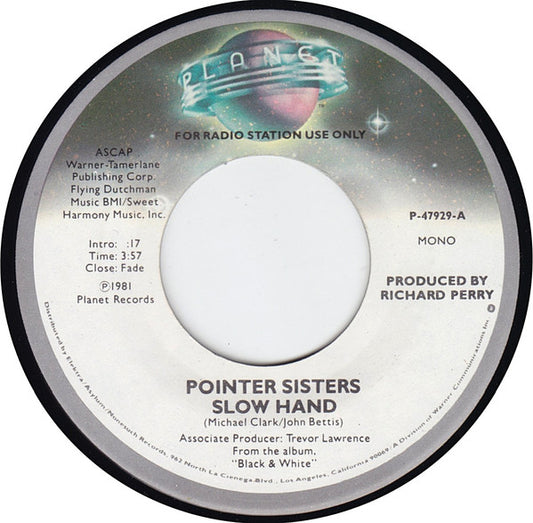 Pointer Sisters : Slow Hand (7", Mono, Promo, Spe)