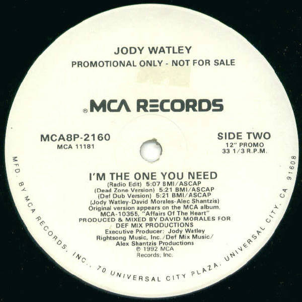 Jody Watley : I'm The One You Need (12", Promo)