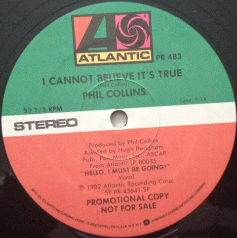 Phil Collins : Like China / I Cannot Believe It’s True  (12", Promo)