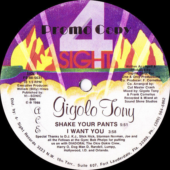 Gigolo Tony : Shake Your Pants (12", Promo)