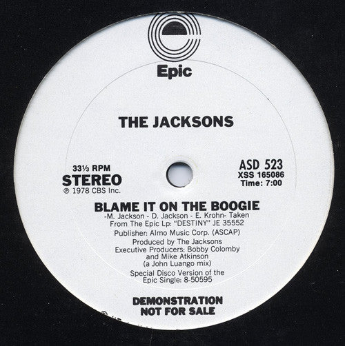 The Jacksons : Blame It On The Boogie (12", Promo)
