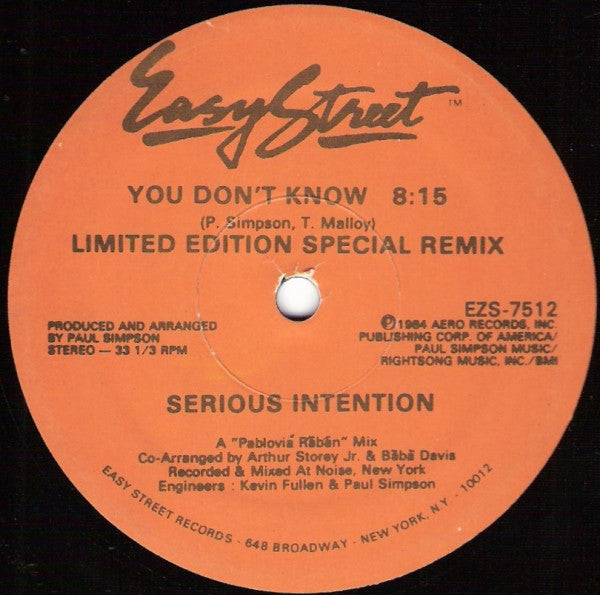 Serious Intention : You Don't Know (Limited Edition Special Remix) (12", Ltd)