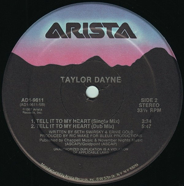 Taylor Dayne : Tell It To My Heart (12")
