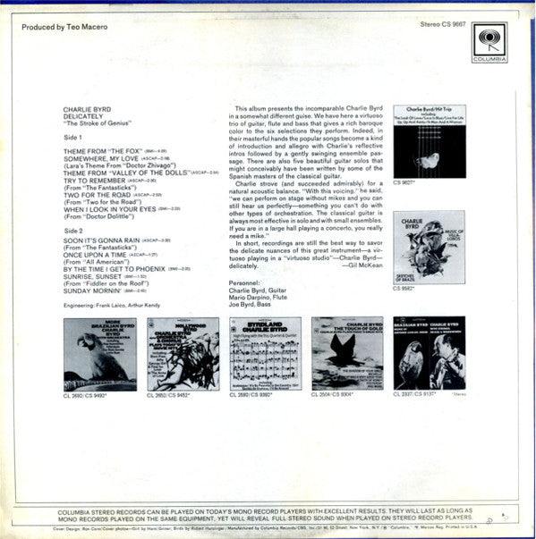 Charlie Byrd : Delicately "The Stroke Of Genius" (LP, Album)