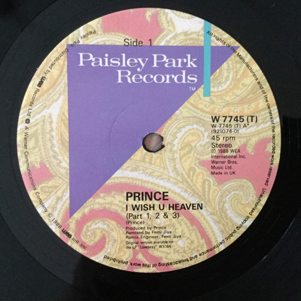 Prince : I Wish U Heaven (Part 1 · 2 · 3) (12", Single, Col)
