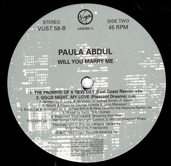 Paula Abdul : Will You Marry Me? (12", Single)