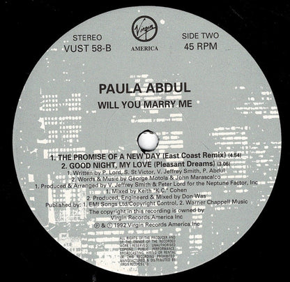 Paula Abdul : Will You Marry Me? (12", Single)