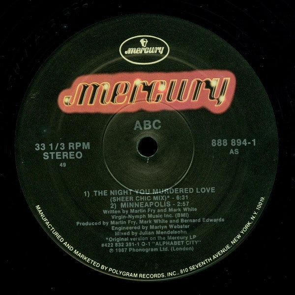 ABC Featuring Contessa Lady V : The Night You Murdered Love (12", Single)