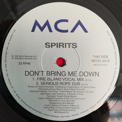 Spirits : Don't Bring Me Down (12", Single, 2/2)