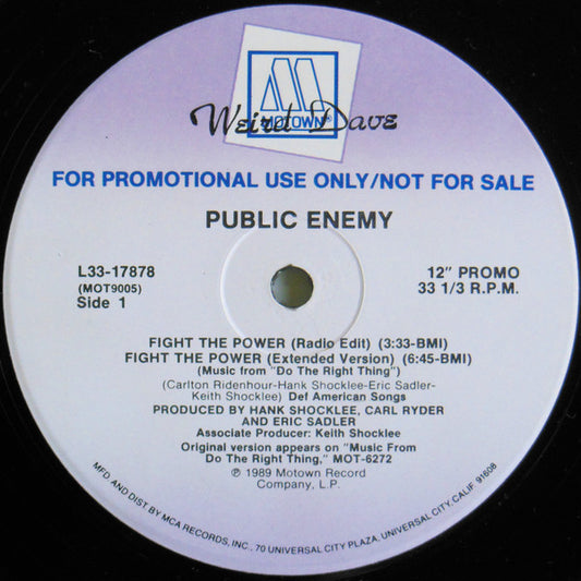 Public Enemy : Fight The Power (12", Single, Promo, Pin)