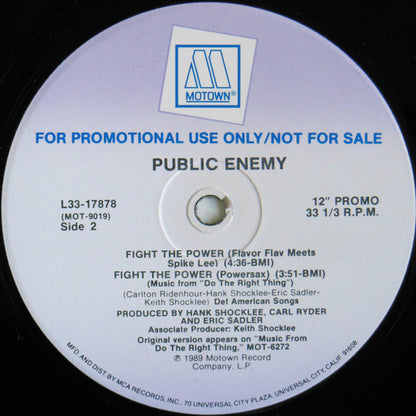 Public Enemy : Fight The Power (12", Single, Promo, Pin)