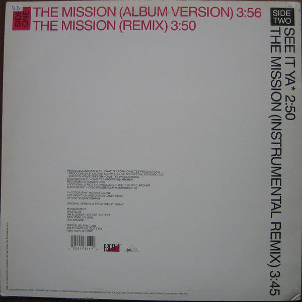 Special Ed : The Mission / See It Ya (12", Single)