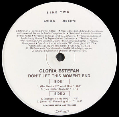 Gloria Estefan : Don't Let This Moment End (12", Single, Promo, #1)