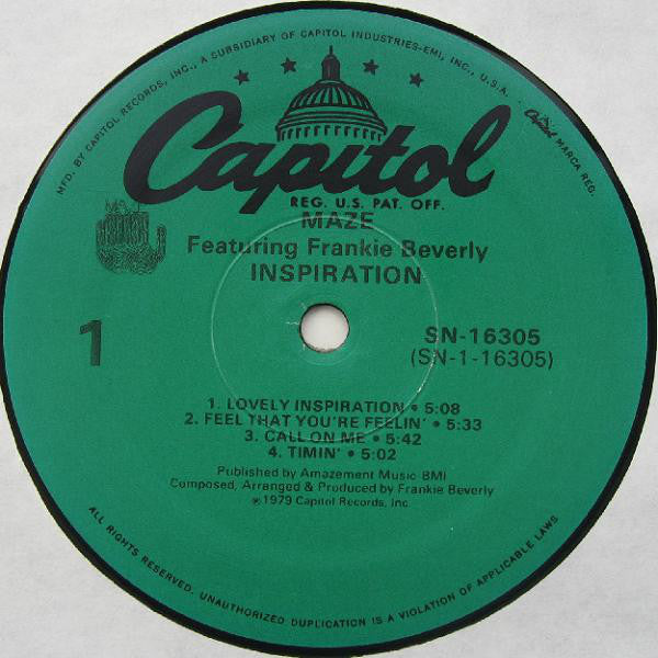 Maze Featuring Frankie Beverly : Inspiration (LP, Album, RE)