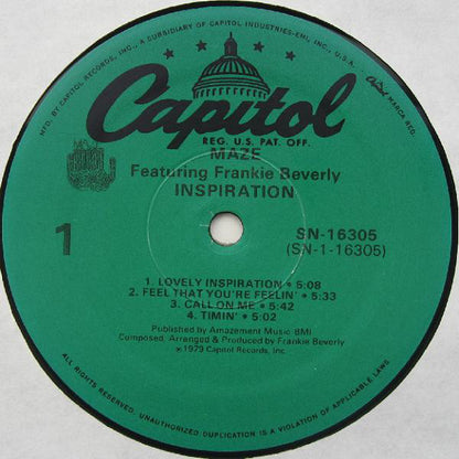 Maze Featuring Frankie Beverly : Inspiration (LP, Album, RE)