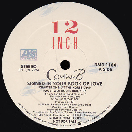 Company B : Signed In Your Book Of Love / Sticky Fingers (2x12", Ltd, Promo)