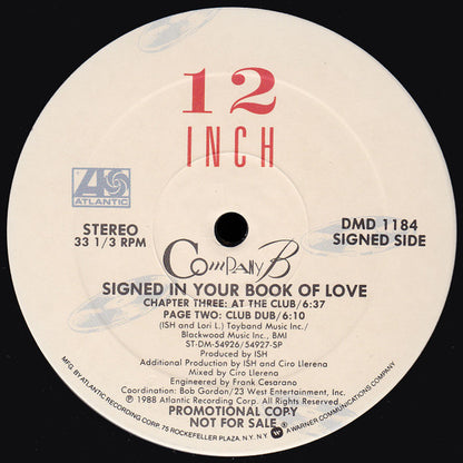 Company B : Signed In Your Book Of Love / Sticky Fingers (2x12", Ltd, Promo)