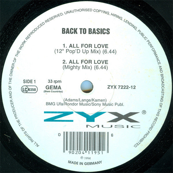 Back To Basics (3) : All For Love (12")