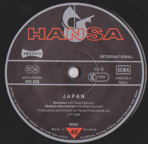 Japan : Live In Japan (12", EP, Single, Son)