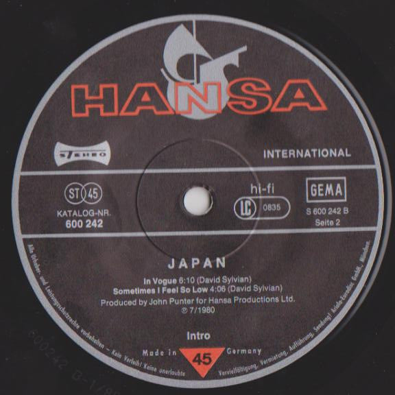 Japan : Live In Japan (12", EP, Single, Son)