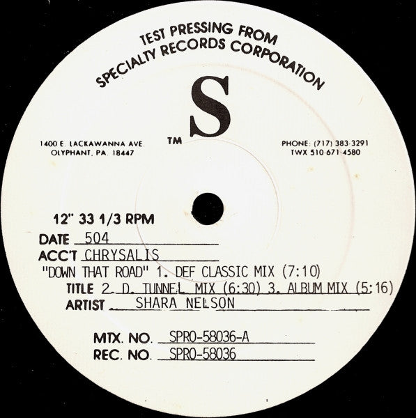 Shara Nelson : Down That Road (12", Maxi, TP)