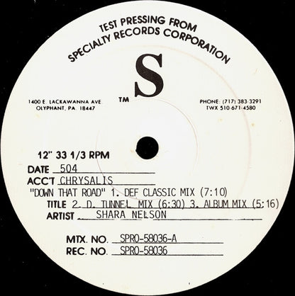 Shara Nelson : Down That Road (12", Maxi, TP)