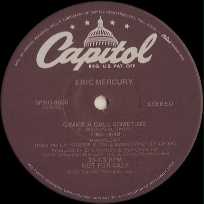 Eric Mercury : Gimme A Call Sometime (12", Promo)