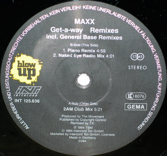 Maxx : Get-A-Way (Remixes Incl. General Base Remixes) (12")