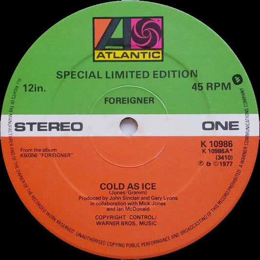 Foreigner : Cold As Ice (12", Ltd)