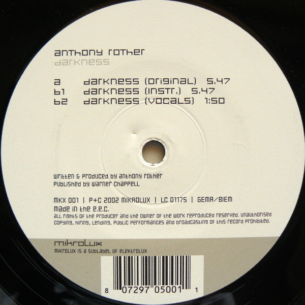 Anthony Rother : Darkness (12", Single)