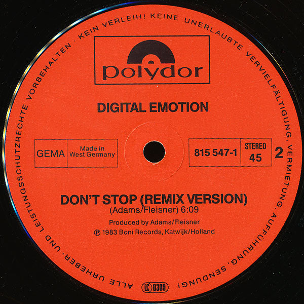 Digital Emotion : Don't Stop (12", Maxi)