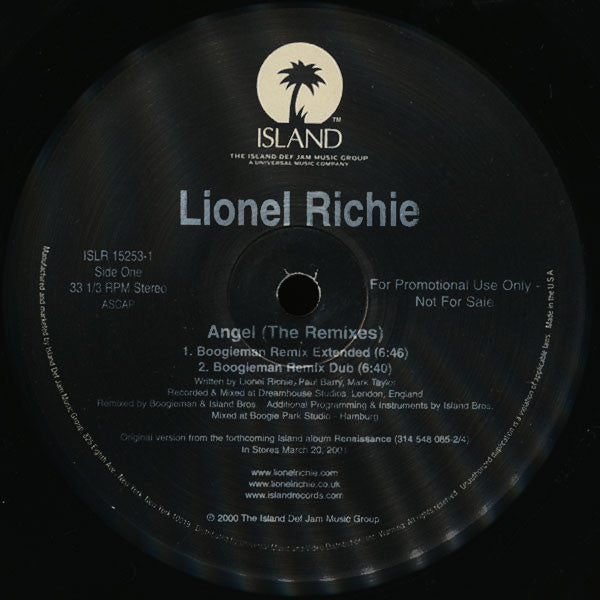 Lionel Richie : Angel (The Remixes) (12", Promo)